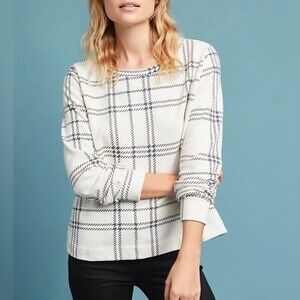 Anthropologie t. la Houndstooth Plaid Crew Neck Pull Over Sweater Sweatshirt M